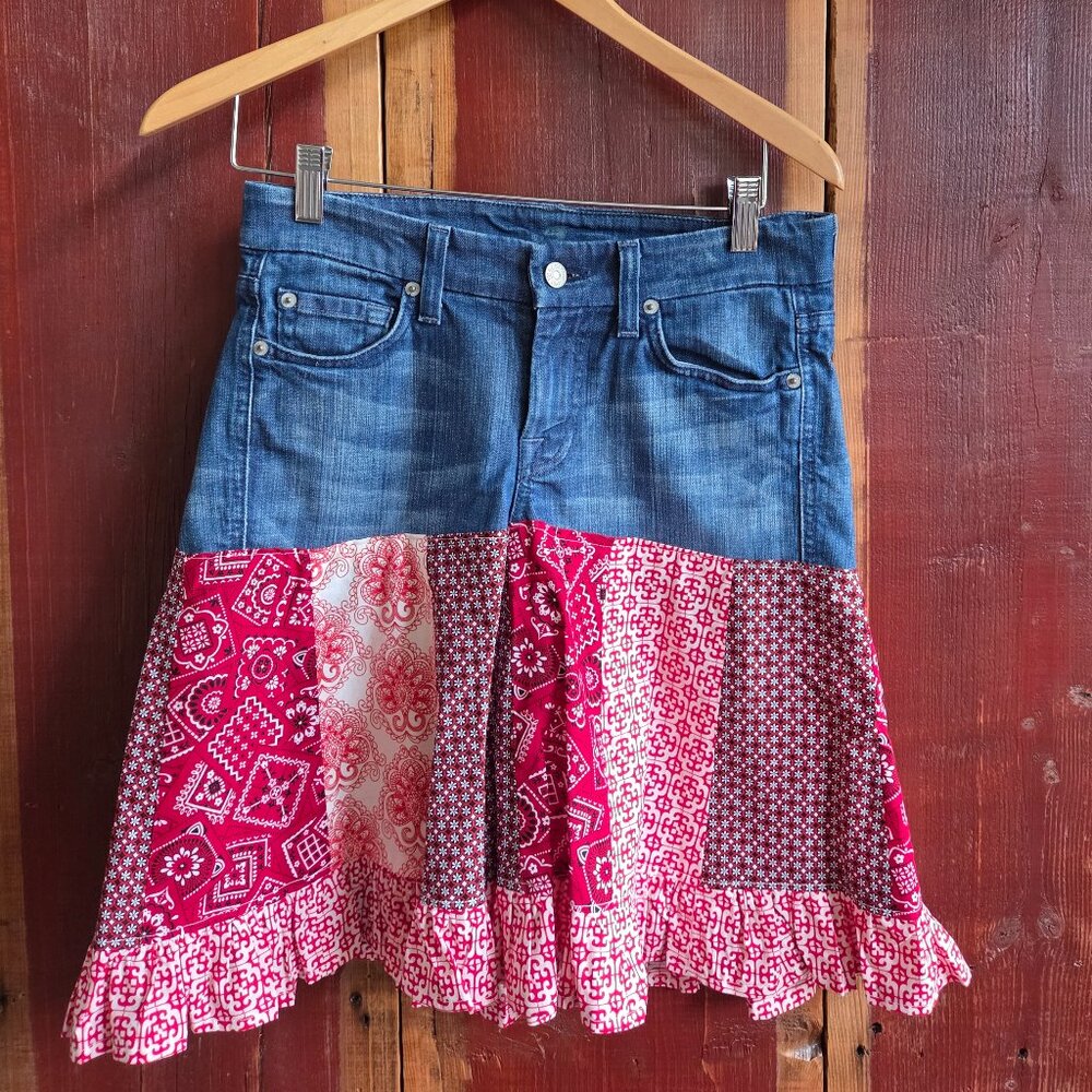 7 For All Mankind Upcycled/Handcrafted Denim Skirt - Size 25